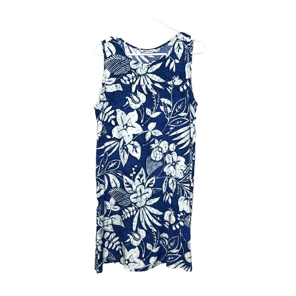 Jams World Hawaii Women’s Blue White Print Dress Tropical Floral Size XL